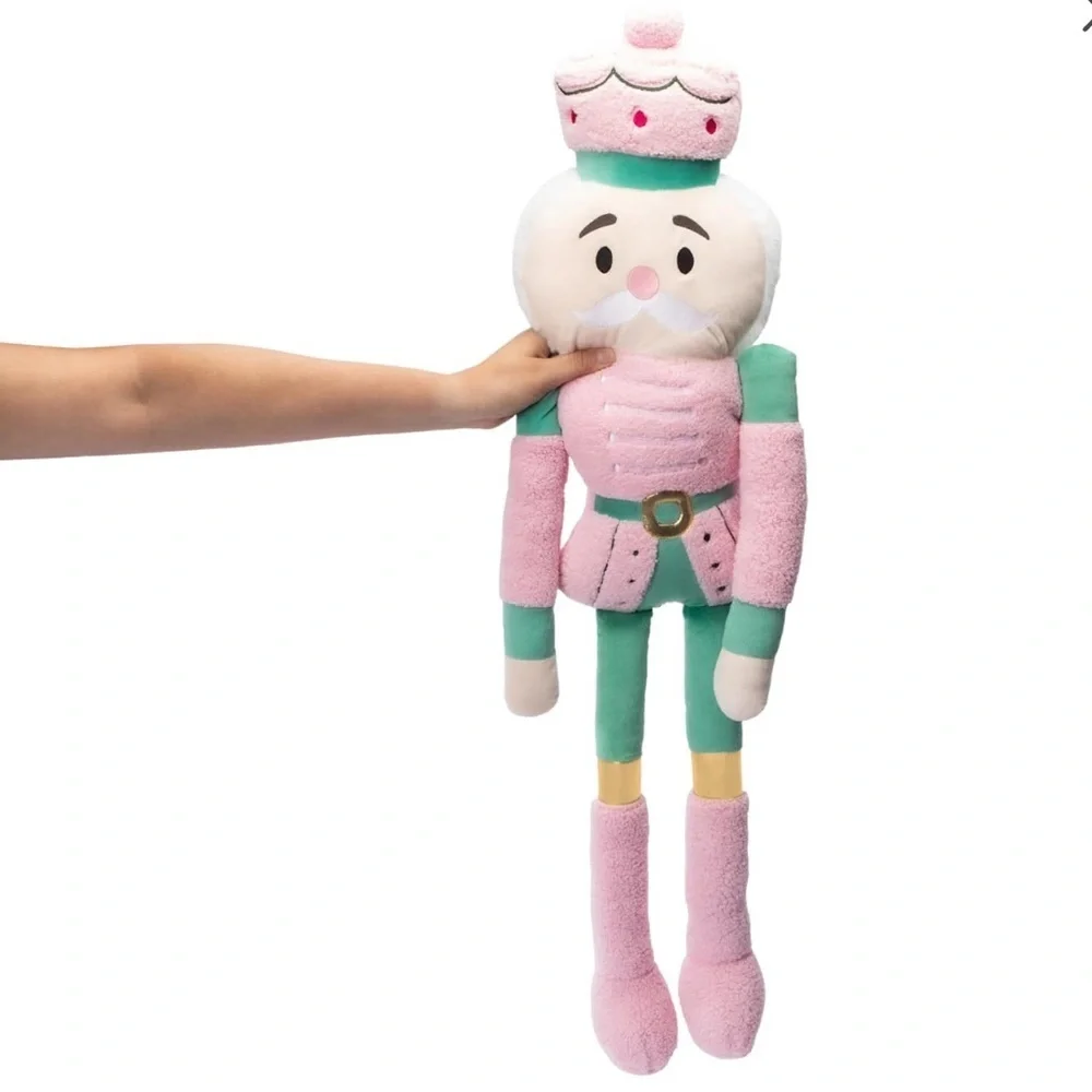 Pink and Green Nutcracker Plush Pillow Decor Christmas NEW Large 40”x12”x4.5”